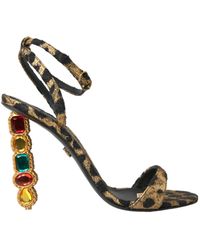 Dolce & Gabbana - Leopard Crystals Heels Sandals Shoes - Lyst