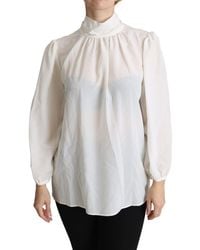 Dolce & Gabbana - Silk Pussy Bow Long Sleeved Top Blouse - Lyst
