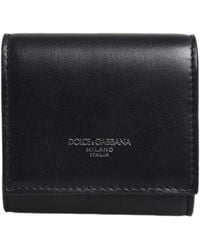 Dolce & Gabbana - Black Calfskin Leather Logo Print Bifold Coinpurse Wallet - Lyst