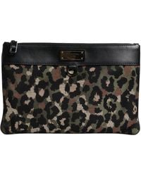 Dolce & Gabbana - Multicolor Leopard Jacquard Print Logo Plaque Pouch Bag - Lyst