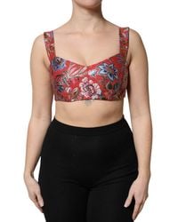 Dolce & Gabbana - Red Floral Brocade Cropped Bustier Corset Top - Lyst