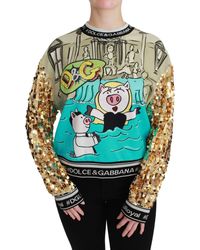 Dolce & Gabbana - Sequined Pig Print Sweatshirt - Lyst
