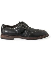 Dolce & Gabbana - Black Leather Monk Strap Studded Dress Shoes - Lyst