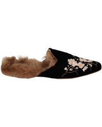 GIA COUTURE - Chic Velvet Floral Embroidered Slides - Lyst
