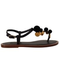 Dolce & Gabbana - Black Leather Coins Flip Flops Sandals Shoes - Lyst