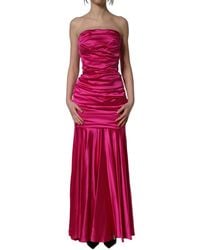 Dolce & Gabbana - Hot Pink Ruched Satin Strapless Gown Dress - Lyst