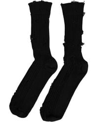 Dolce & Gabbana - Black Cotton Distressed Mid Calf Accessory Socks - Lyst