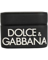 Dolce & Gabbana - Case Black Pvc Embossed Logo Flip Holder Airpods - Lyst