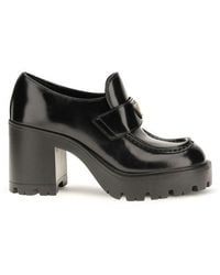 Prada - Leather Heeled Loafers - Lyst