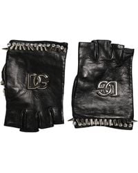 Dolce & Gabbana - Black Embellished Wrist Length Mitten Gloves - Lyst