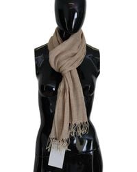 CoSTUME NATIONAL - Beige Cotton Shawl Foulard Fringe Scarf - Lyst