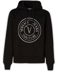 Versace Jeans Couture - Cotton Logo Details Hooded Sweatshirt - Lyst