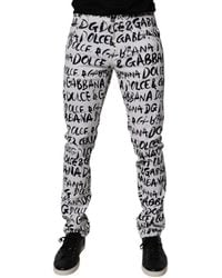 Dolce & Gabbana - Cotton Logo Print Skinny Denim Jeans - Lyst