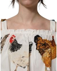 Dolce & Gabbana - Rooster Print Poplin Off The Shoulder Top Cotton - Lyst