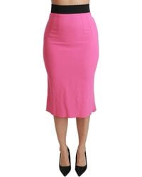 Dolce & Gabbana - Pink High Waist Pencil Cut Midi Viscose Skirt - Lyst