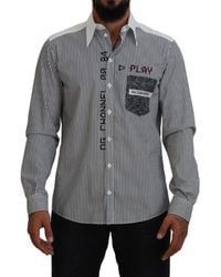 Dolce & Gabbana - Black White Striped Printed Casual Cotton Shirt - Lyst