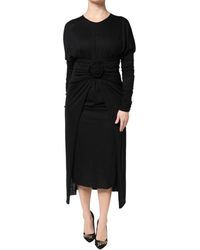 Dolce & Gabbana - Wool Long Sleeves Sheath Midi Dress - Lyst