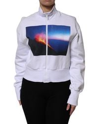 MSGM - White Graphic Print Cotton Long Sleeves Full Zip Bomber Jacket - Lyst