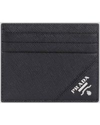 Prada - Black Leather Card Holder With Logo - Lyst