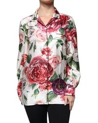 Dolce & Gabbana - Peony Silk Long Sleeves Collared Blouse Top - Lyst