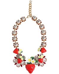 Dolce & Gabbana - Brass Fruit Pendants Flowers Crystal Logo Necklace - Lyst