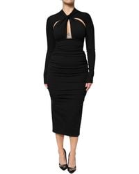 Dolce & Gabbana - Ruched Midi Dress Keyhole Neckline - Lyst