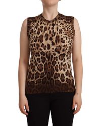 Dolce & Gabbana - Chic Leopard Silk Cashmere Sleeveless Top - Lyst