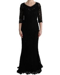 Dolce & Gabbana - Lace Long Dress Slim Fit Round Neck - Lyst
