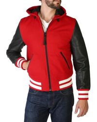 Tommy Hilfiger Hooded Varsity Jacket in Red for Men | Lyst