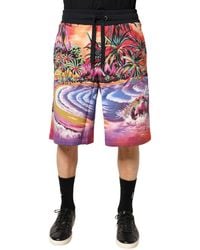 Dolce & Gabbana - Graphic Print Cotton Bermuda Shorts - Lyst