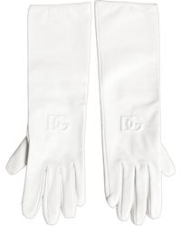 Dolce & Gabbana - White Genuine Leather Embossed Dg Logo Gloves - Lyst
