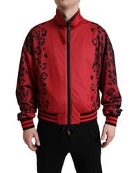 Dolce & Gabbana - Leopard Polyester Bomber Full Zip Jacket - Lyst