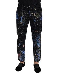 Dolce & Gabbana - Exquisite Color Splash Print Denim Pants - Lyst