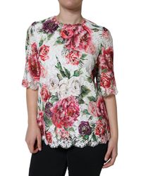 Dolce & Gabbana - White Peony Lace Short Sleeves Blouse Top - Lyst