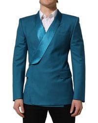 Dolce & Gabbana - Wool Double Breasted Formal Coat Blazer Silk Polyester Elastane Clothing - Lyst