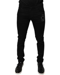 Dolce & Gabbana - Black Dg Crown Logo Cotton Skinny Denim Jeans - Lyst