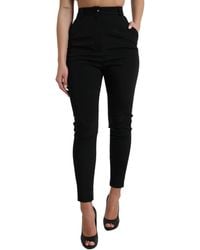 Dolce & Gabbana - Black Wool Stretch High Waist Skinny Pants - Lyst