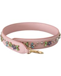 Dolce & Gabbana - Pink Leather Crystal Stud Accessory Shoulder Strap - Lyst