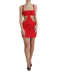 Dolce & Gabbana - Red Cutout Nylon Sheath Sleeveless Mini Dress - Lyst