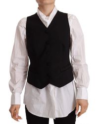 Dolce & Gabbana - Black Button Down Sleeveless Vest Viscose Top - Lyst