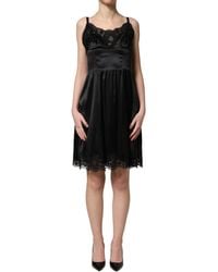 Dolce & Gabbana - Black Silk Satin Lace Sleeveless Mini Dress - Lyst