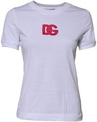 Dolce & Gabbana - White Cotton Dg Logo Embroidery Top T - Lyst