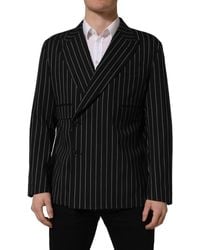 Dolce & Gabbana - Black Stripes Wool Double Breasted Jacket - Lyst
