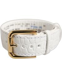 Dolce & Gabbana - White Embossed Leather Gold Buckle Belt Strap Bracelet - Lyst