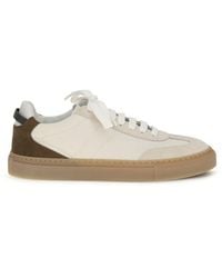 Brunello Cucinelli - Beige Calf Leather Bos Taurus Low Top Sneakers - Lyst