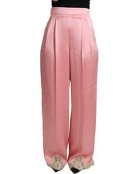 Dolce & Gabbana - Lace Trimmed Silk Satin Wide Legs Pants - Lyst