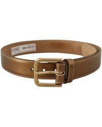 Dolce & Gabbana - Elegant Bronze Leather Belt With Logo Buckle - Lyst
