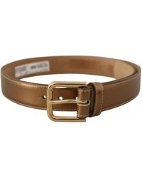 Dolce & Gabbana - Elegant Bronze Leather Belt With Logo Buckle - Lyst