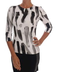 Dolce & Gabbana - White Black Striped Printed Blouse Top - Lyst