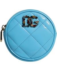 Dolce & Gabbana - Lamb Leather Dg Crystal Round Coin Purse Wallet - Lyst